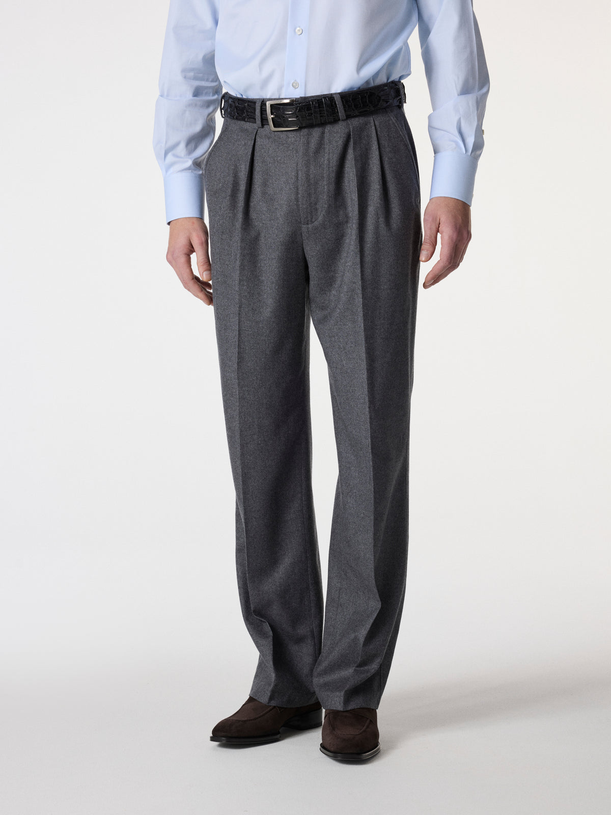 Pleated Wool Trousers in Grey – Hartlino