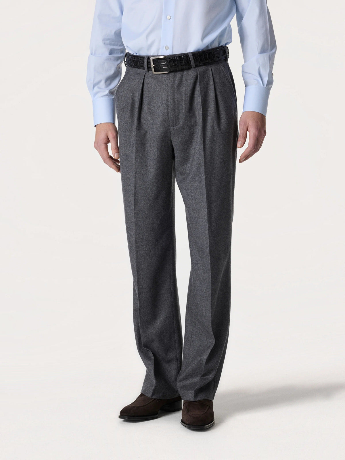 Pleated Wool Trousers in Grey – Hartlino
