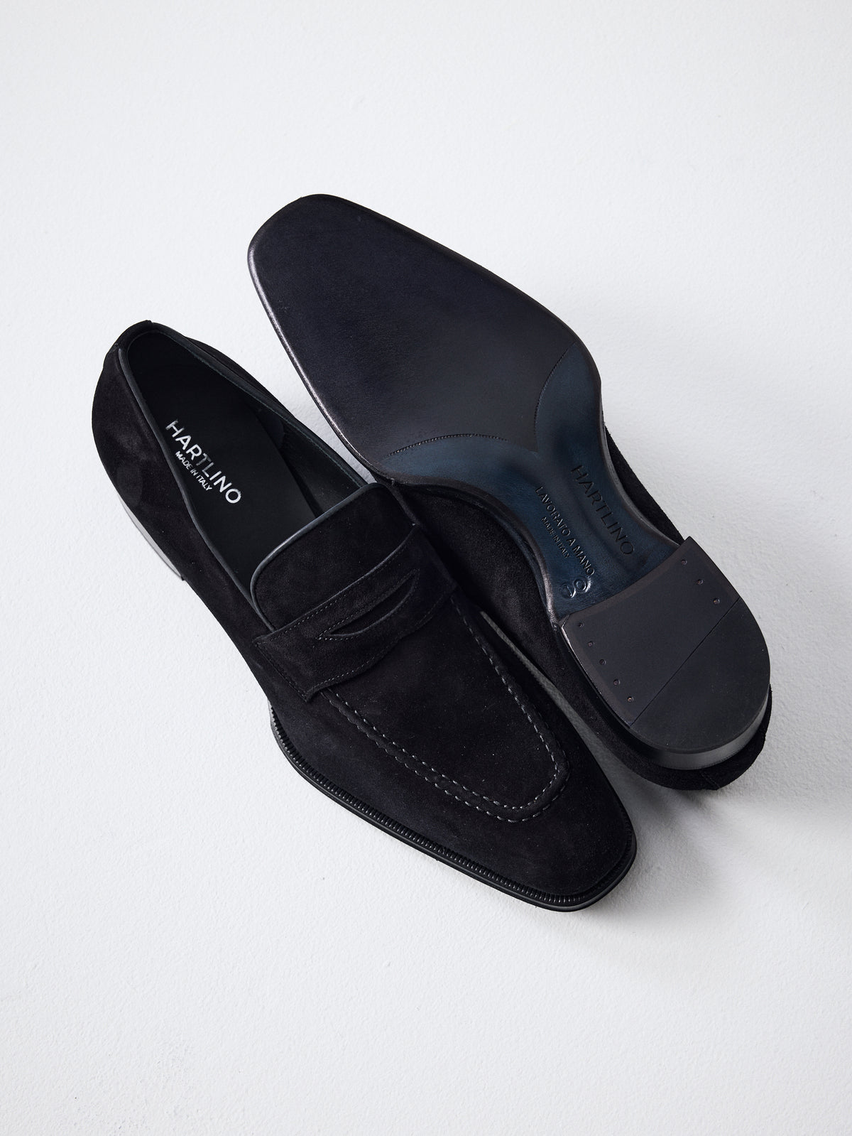 Suede Penny Loafers in Black – Hartlino, image 2