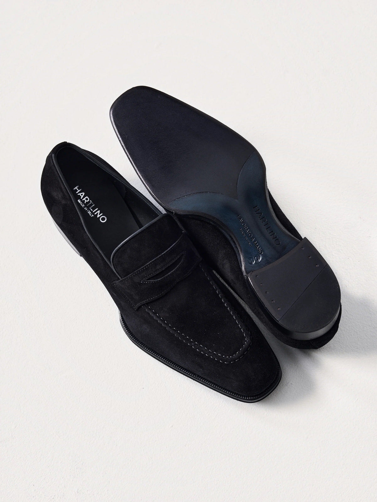 Suede Penny Loafers in Black – Hartlino, image 2
