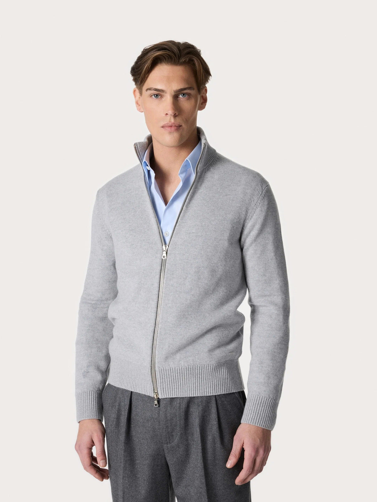 Wool Full-Zip Cardigan in Light Grey – Hartlino