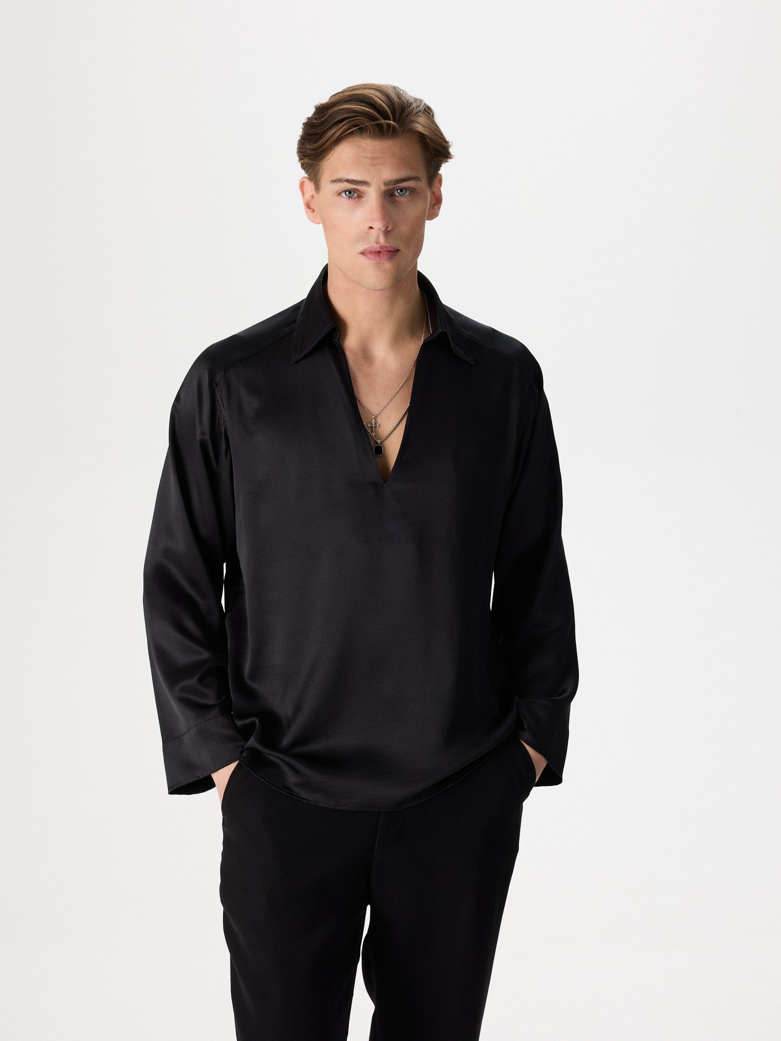 Dark Gray Silk Shirt | Hartlino