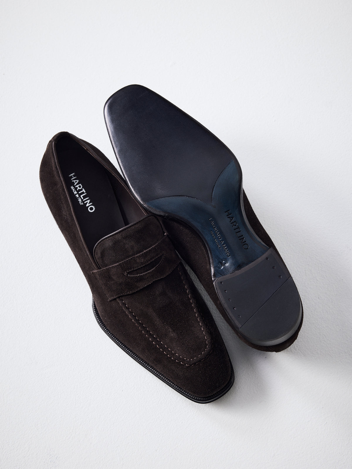Suede Penny Loafers in Dark Brown – Hartlino, image 2