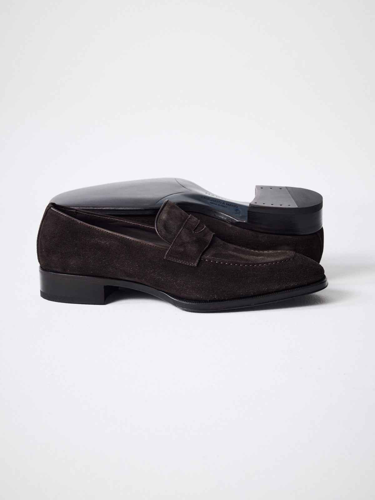 Suede Penny Loafers in Dark Brown – Hartlino