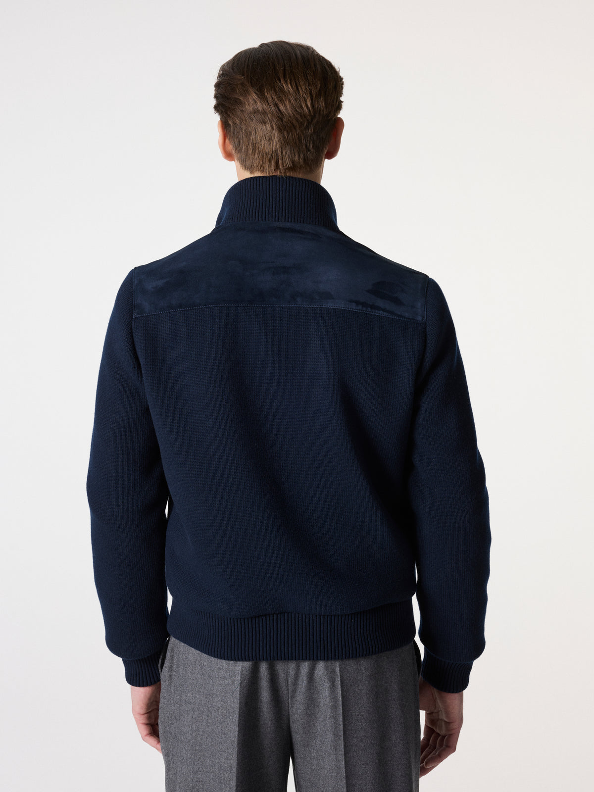 Satin Suede Bomber Jacket in Navy Blue – Hartlino, image 5