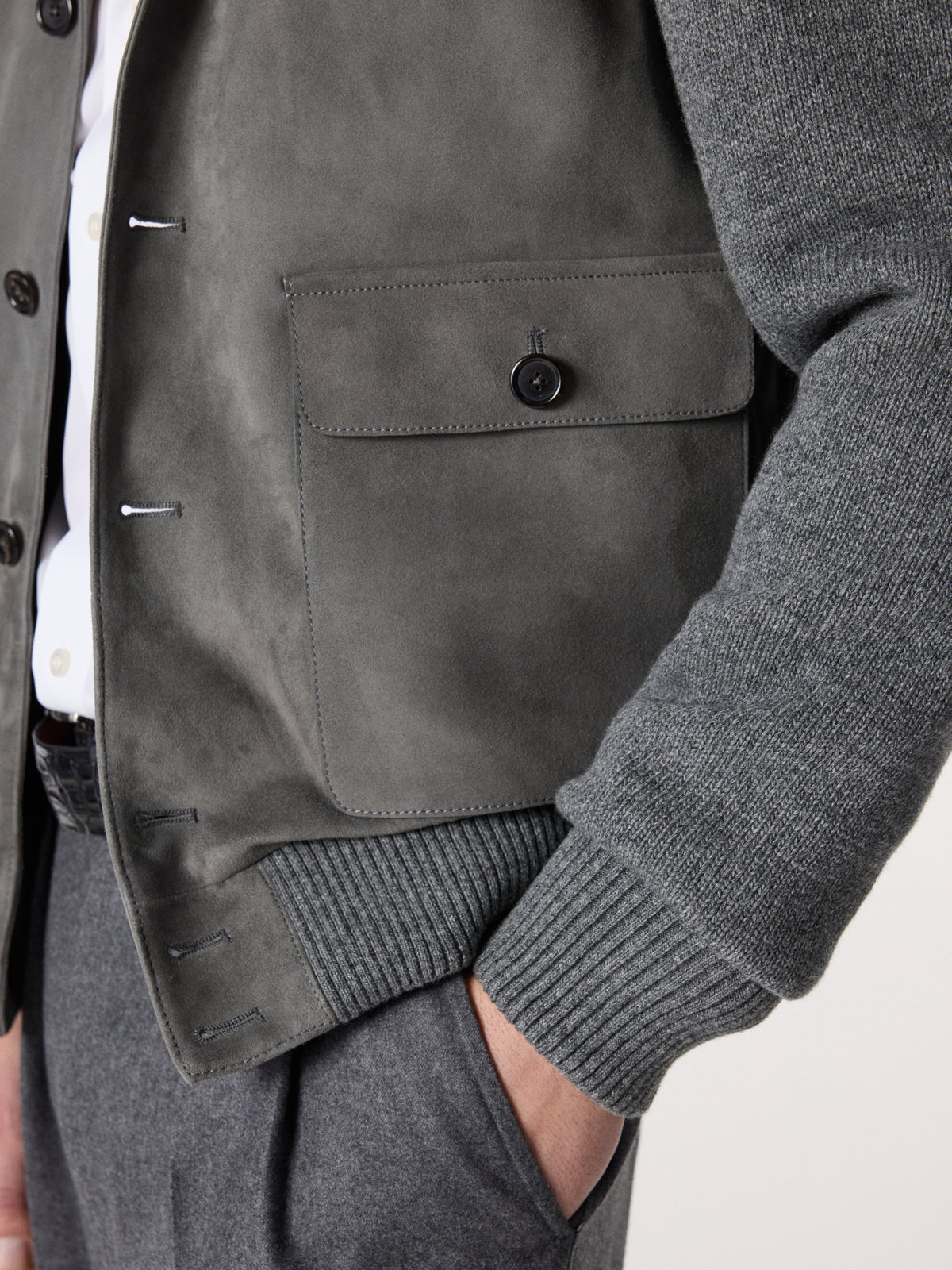 Satin Suede Bomber Jacket in Grey – Hartlino, image 6