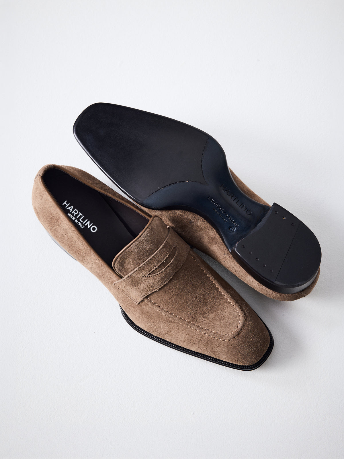 Suede Penny Loafers in Taupe – Hartlino, image 2