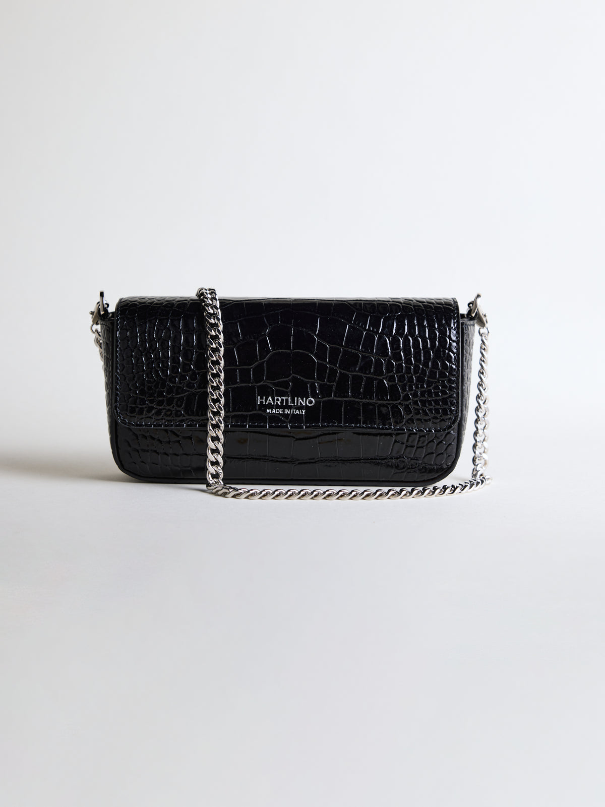 Crocodile-Embossed Chain Bag in Black – Hartlino, image 2