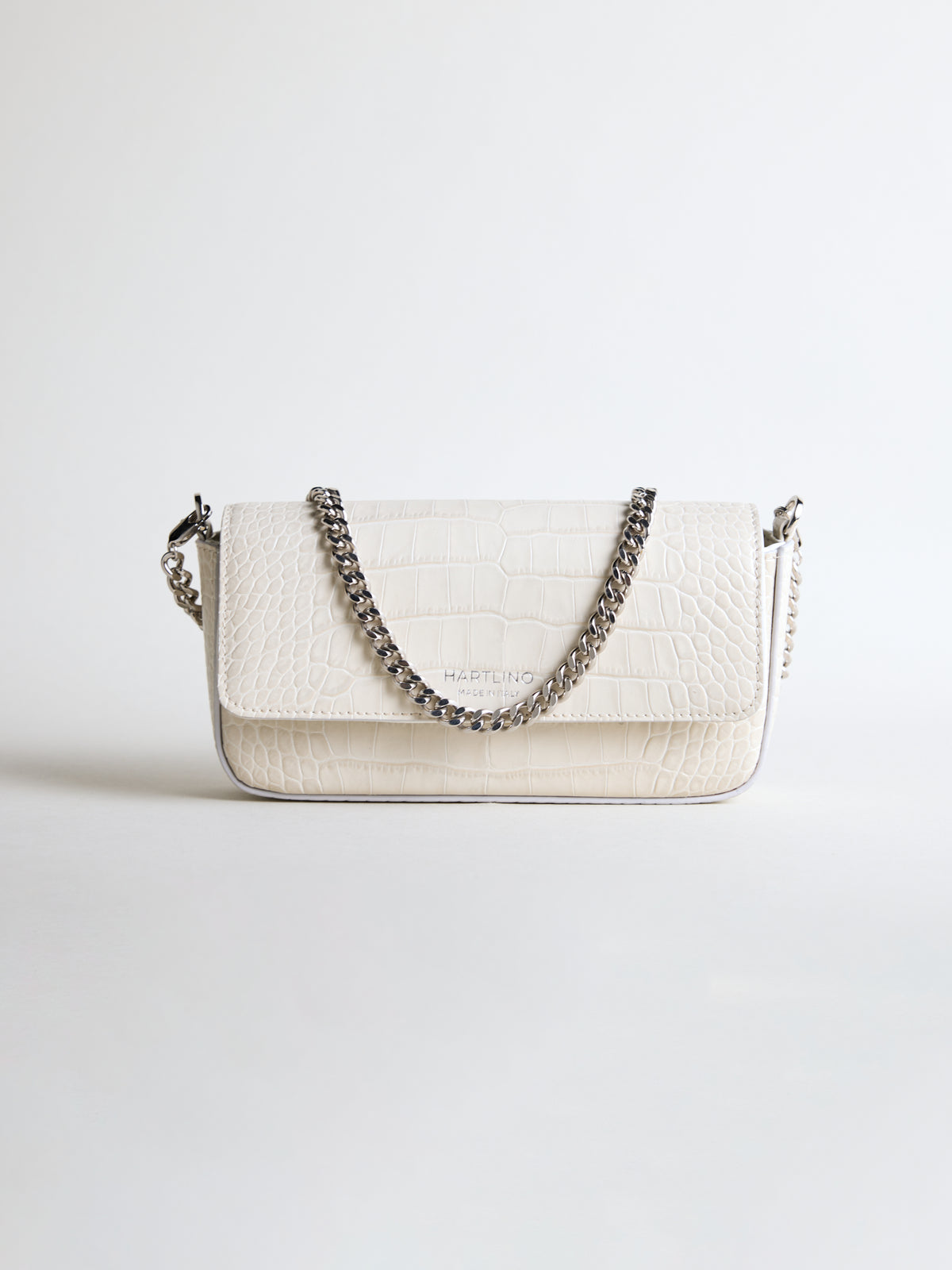 Crocodile-Embossed Chain Bag in Ivory – Hartlino
