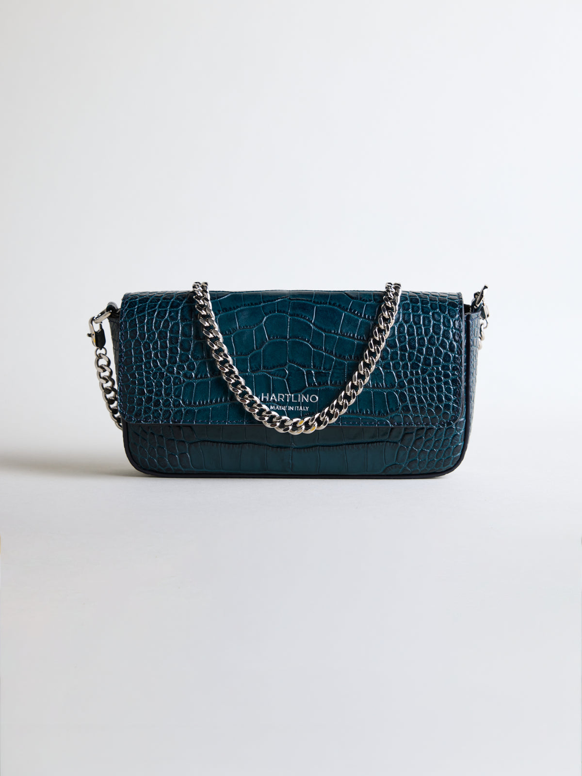 Crocodile-Embossed Chain Bag in Petrol – Hartlino