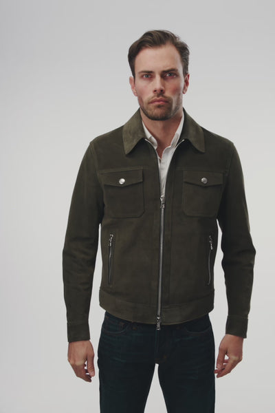Green Suede Leather Jacket - Hartlino