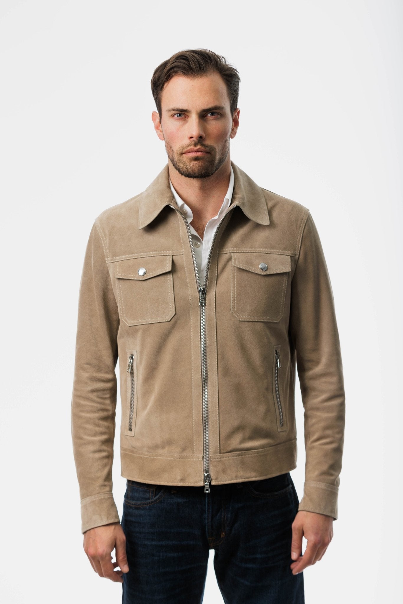 Sand Suede Blouson Leather Jacket 
