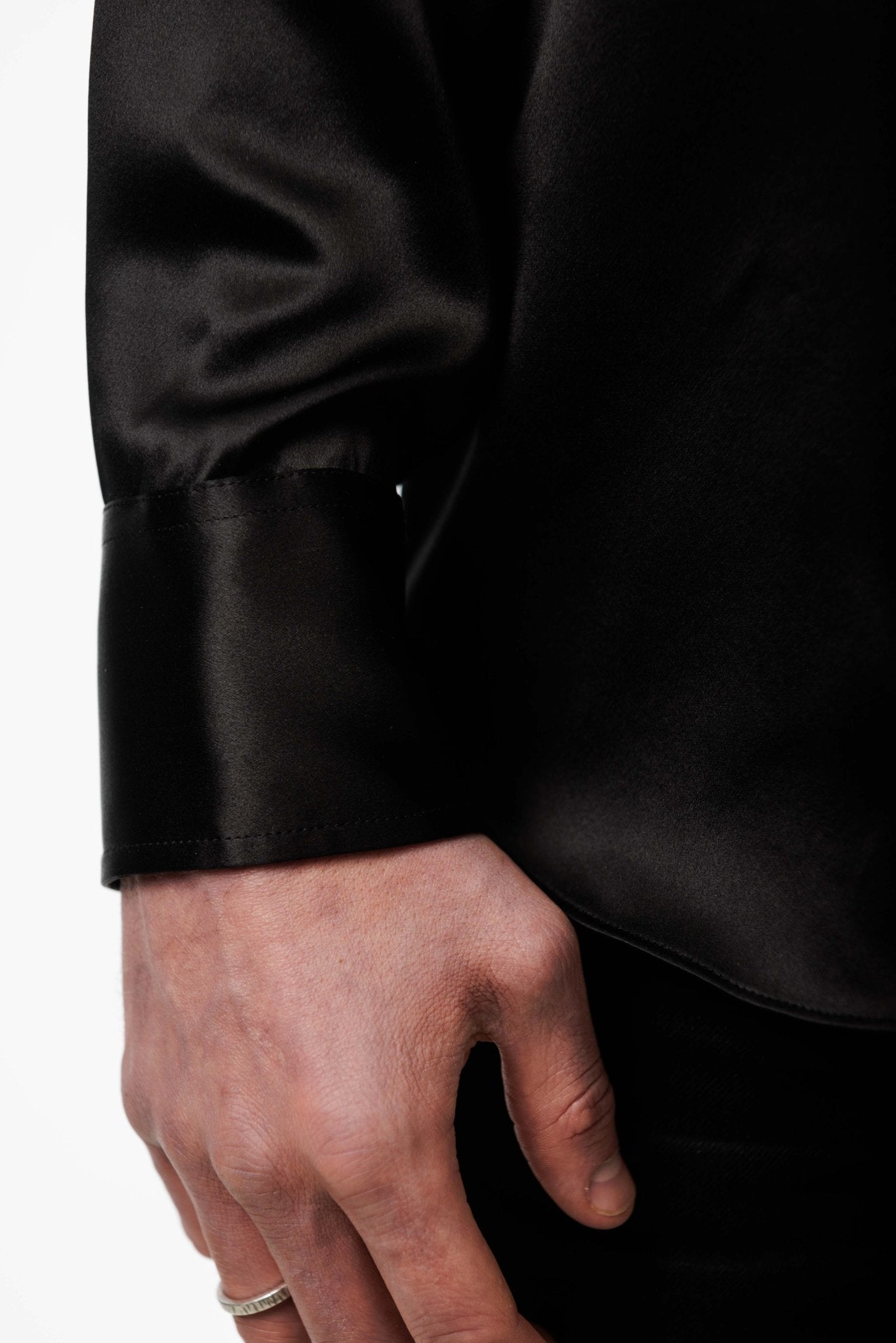 Black Silk Shirt wrist closeup