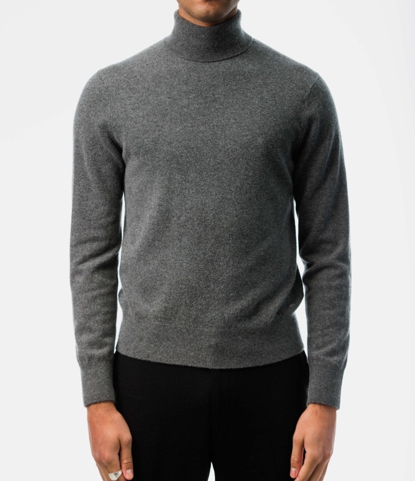 Gray Turtleneck Sweater Cashmere front view