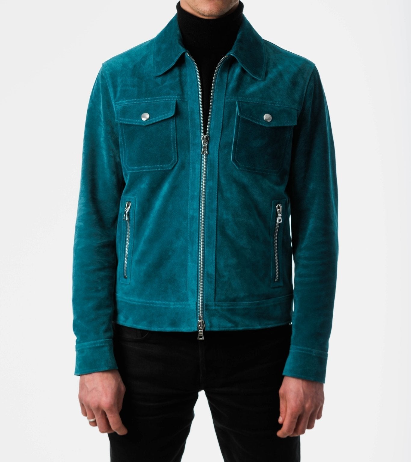 Petroleum Suede Blouson Leather Jacket